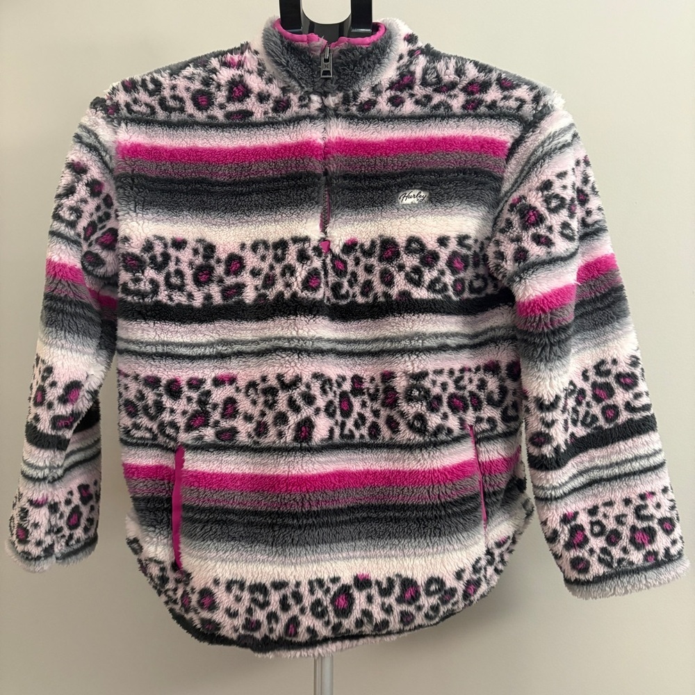 Hurley Girls Sherpa Quarter Zip with Pink and Black Stripes